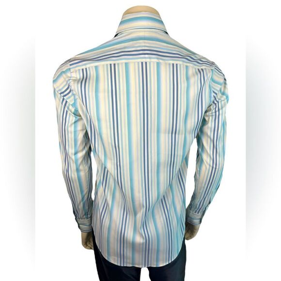 Fitted Ted Baker L/S Dress Shirt in Spring Stripe Great Condition Size 2 (Sm) - Picture 2 of 7